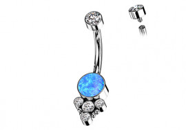 Piercing nombril titane cluster opale bleu