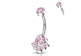 Piercing nombril titane cluster rose