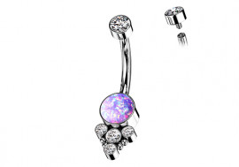 Piercing nombril titane cluster opale violet