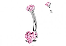 Piercing nombril titane coeur griffé rose