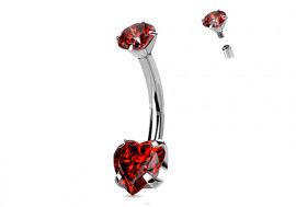 Piercing nombril titane coeur griffé rouge