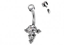 Piercing nombril titane croix strass blanche