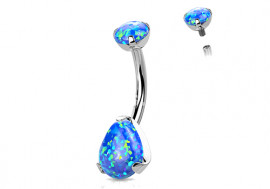 Piercing nombril titane opale goutte griffée bleue