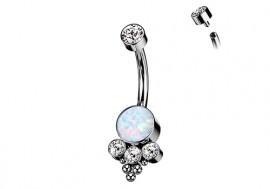 Piercing nombril titane grappe opale et strass blanche