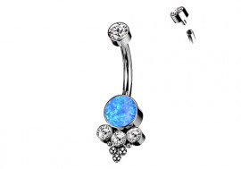 Piercing nombril titane grappe opale et strass bleu