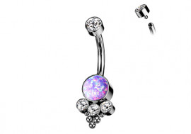 Piercing nombril titane grappe opale et strass violet