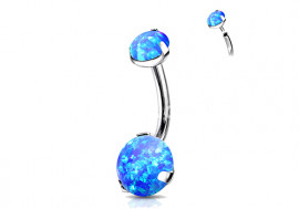 Piercing nombril titane opale griffée bleue