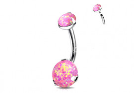 Piercing nombril titane opale griffée rose