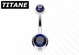 Piercing nombril titane double strass bleu