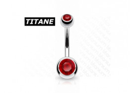 Piercing nombril titane double strass rouge