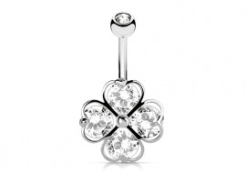 Piercing Nombril trèfle cristal blanc