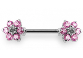 Piercing téton argent massif 925 fleur rose