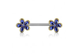 Piercing de téton double fleur bleue