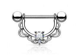 Piercing téton pendant tréssé strass blanc