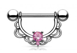 Piercing téton pendant tréssé strass rose