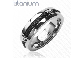 Bague en titane motif cordage noir