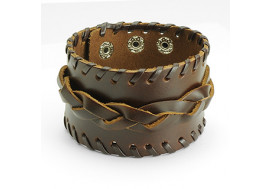 Bracelet cuir marron tissé