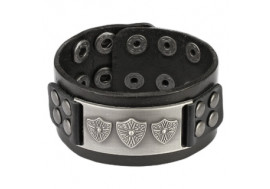 Bracelet en cuir noir avec bouclier