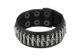 Bracelet en cuir noir et chaînes