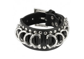 Bracelet en cuir noir anneaux en D