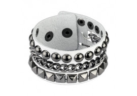 Bracelet en cuir blanc avec pyramides et dômes