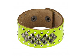 Bracelet en cuir vert fluo et pyramides