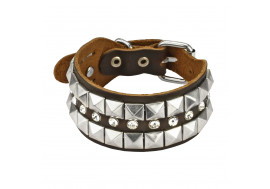 Bracelet cuir marron avec pyramides et strass