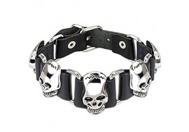 bracelet cuir noir tête de mort