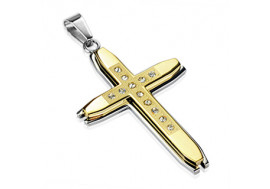 Pendentif croix en acier chirurgical et plaqué or