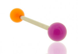 Piercing barre droite bicolore orange et violet