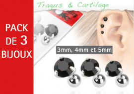 Lot de 3 bijoux pierres rondes noires