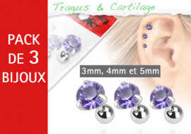 Lot de 3 bijoux pierres rondes violettes