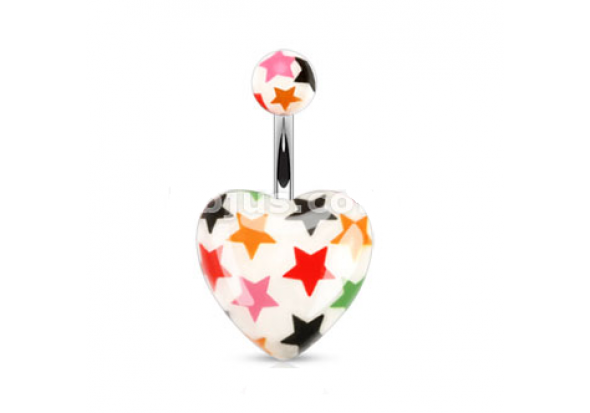Piercing nombril cœur blanc imprimé étoiles multicolores