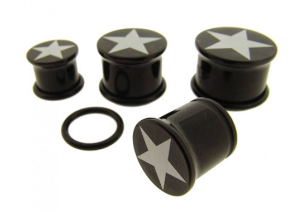 Piercing DESTOCKAGE Plug noir étoile blanche - du 8 au 19mm