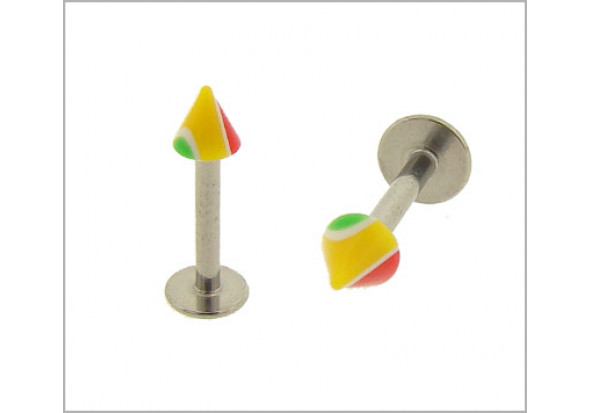 Piercing labret spike acrylique vert/jaune/rouge