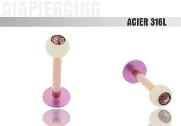 Piercing labret tige et Cristal violet