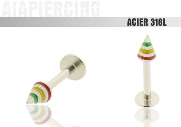 Piercing labret spike vert/jaune/rouge