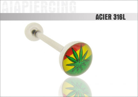 Piercing langue logo Feuille rasta canabis