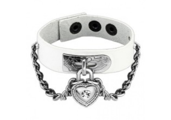 Bracelet en cuir blanc cadenas coeur