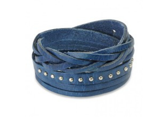 Bracelet en cuir bleu multi brins tressés