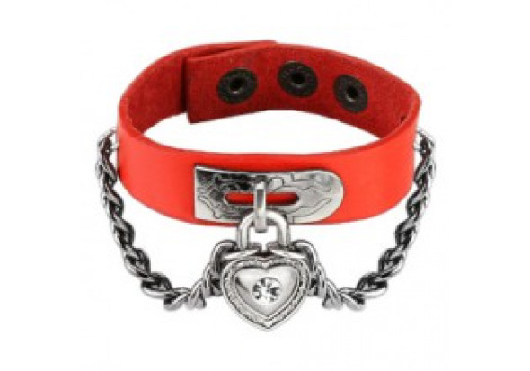 Bracelet en cuir rouge cadenas coeur