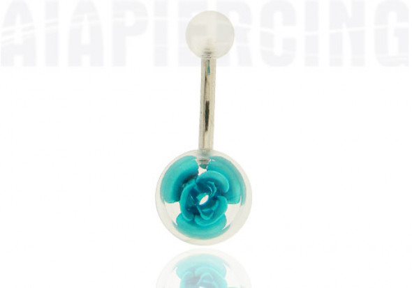 Piercing nombril acrylique rose turquoise