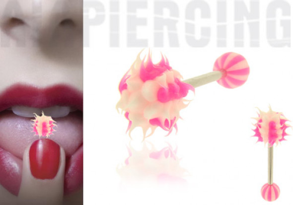 piercing langue virus rose et blanc