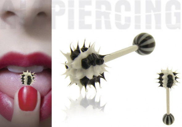 Piercing langue virus noir et blanc