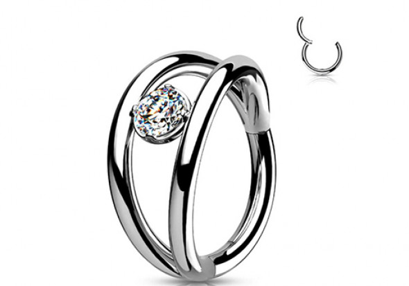 Piercing anneau clicker double strass blanc