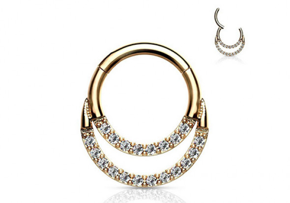 Piercing anneau clicker double strass septum doré