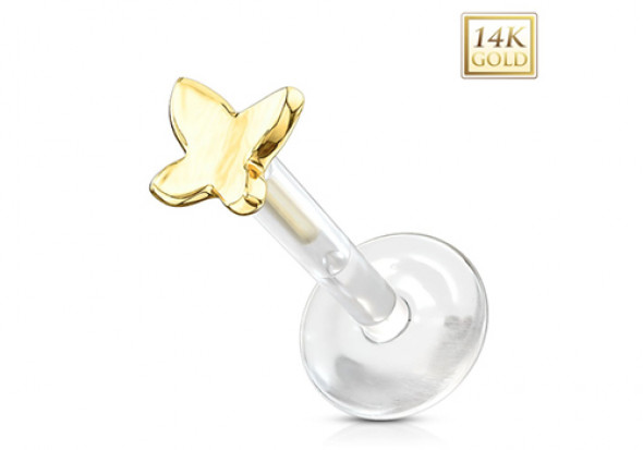 Piercing labret papillon or jaune 14 carats