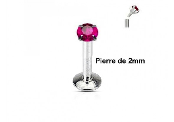 Piercing labret pierre ronde 2mm-Fushia