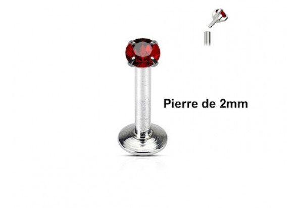 Piercing labret pierre ronde 2mm-rouge