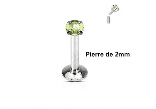 Piercing labret pierre ronde 2mm-vert clair